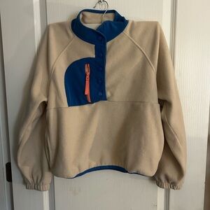 Hippie Rose Cream Fleece Pullover with Blue and Yellow Accents